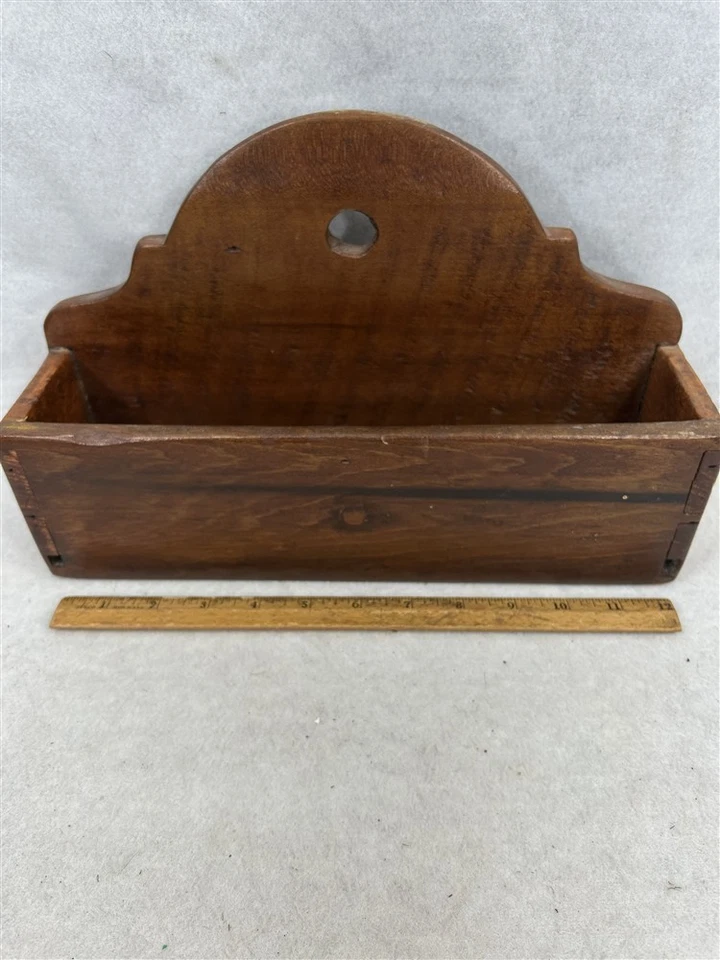 antique  wall box wood dovetailed 13x4 x3.5 handmade early primitive original - Image 4 of 4
