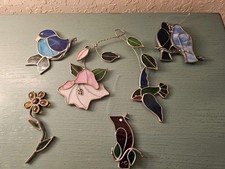 Vintage Lot Of 5 StainedGlass SunCatchers, Birds Flowers-Very Good