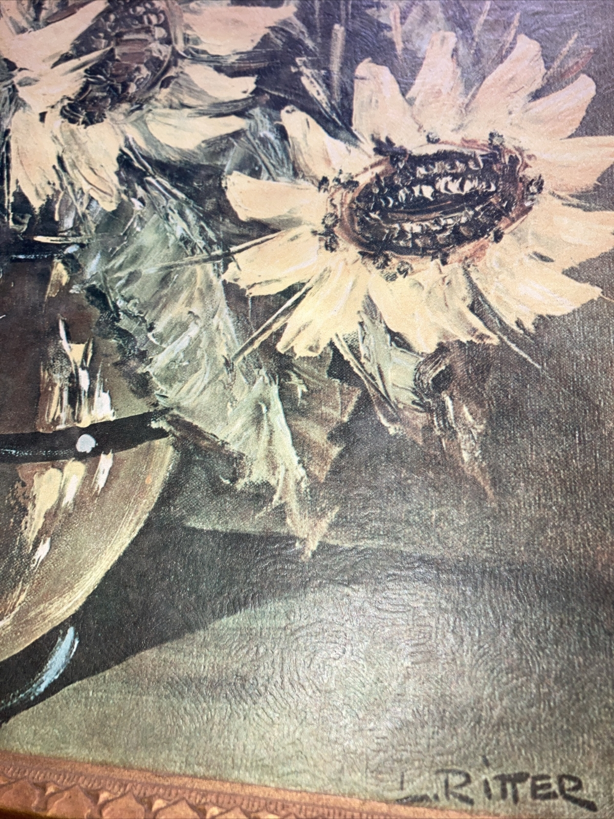 "Sunflowers" Antique Painting by L. Ritter Home Interior Decor Framed