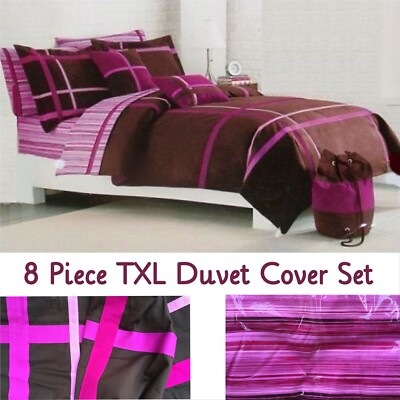 Fuchsia Brown Twin/XL 8pc Dorm Set ~ Duvet Cover Sham Sheets Pillows Tote Bag