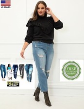 Womens Plus Size Jeans Distressed Denim skinny ripped Stretchy Jeans pants 14-24