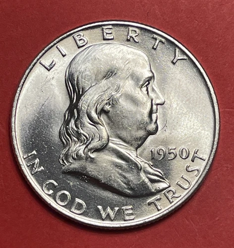 1950 D Franklin Silver Half Dollar, Gem Uncirculated, FBL.