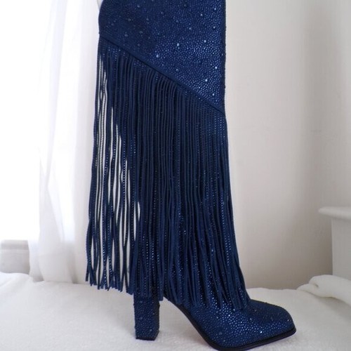 Jessica Simpson Rhinestone Embellished Fringe Western Cowgirl Boots, Asire NIB