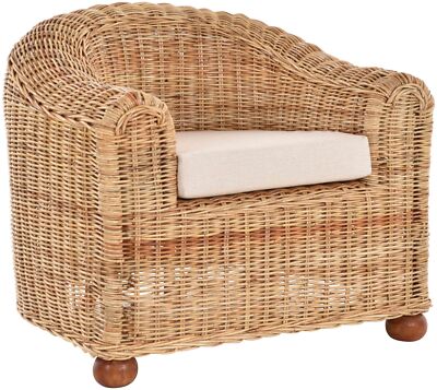 Clubsessel Natur Rattan Sessel Wohnzimmersessel (Natur Hell - Füße Rotbraun)