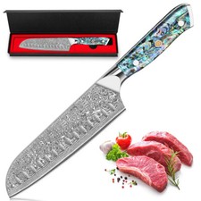Damascus Santoku Knife Hammered VG10 Damascus...
