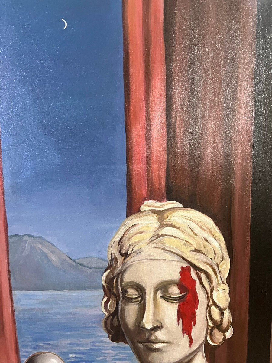 Rene Magritte - Amazing Oil Canvas - Signed - Stamped - Surrealism