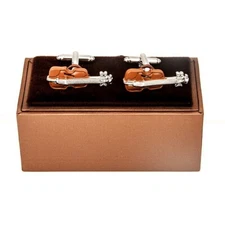 Violin Cufflinks Brown Concert Band Music Wedding Fancy Gift Box Free Ship USA