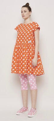 GORMAN X Pantone Dress Orange White Polka Dot Spot Cap Sleeve Mini NWOT Size 8