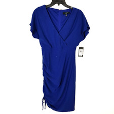 Guess Women Bodycon Dress Mini Ruched Side Short Sleeve Cobalt Blue 0