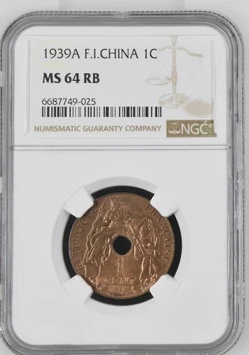 French Indochina 1 Cent 1939A NGC MS 64 RB
