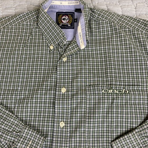 Cinch Shirt Mens Medium Green Plaid Long Sleeve Button up Western Cowboy - Picture 3 of 10