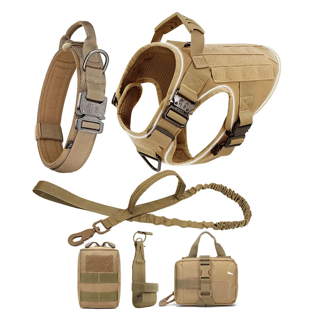 Dog Harness with 4 Metal Buckle Military Tactical Pet Training Vest Harnesses