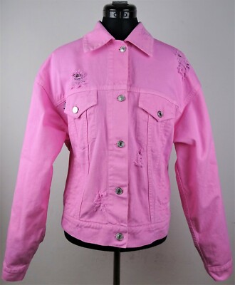MSGM Distressed-Jeansjacke mit Logo Damen Designer Jacke Gr.36 NEU mit ETIKETT