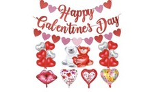 Beautiful Red Glitter Happy Valentines Day Banner And Valentines Heart Garland