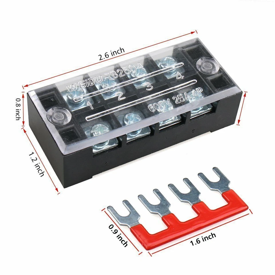 Dual Row 4 Position Screw Terminal Electric Barrier Strip Block 600V 25A 5 Sets - Image 4 of 4
