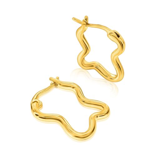 14K Yellow Gold Plated Wavy Hoop Earrings Dangle Earrings For Women Fashion - Picture 1 of 5