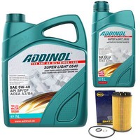 MotoröL Set Addinol 5W-40 Super Light 6 Liter + ÖLfilter FüR Chrysler Renault