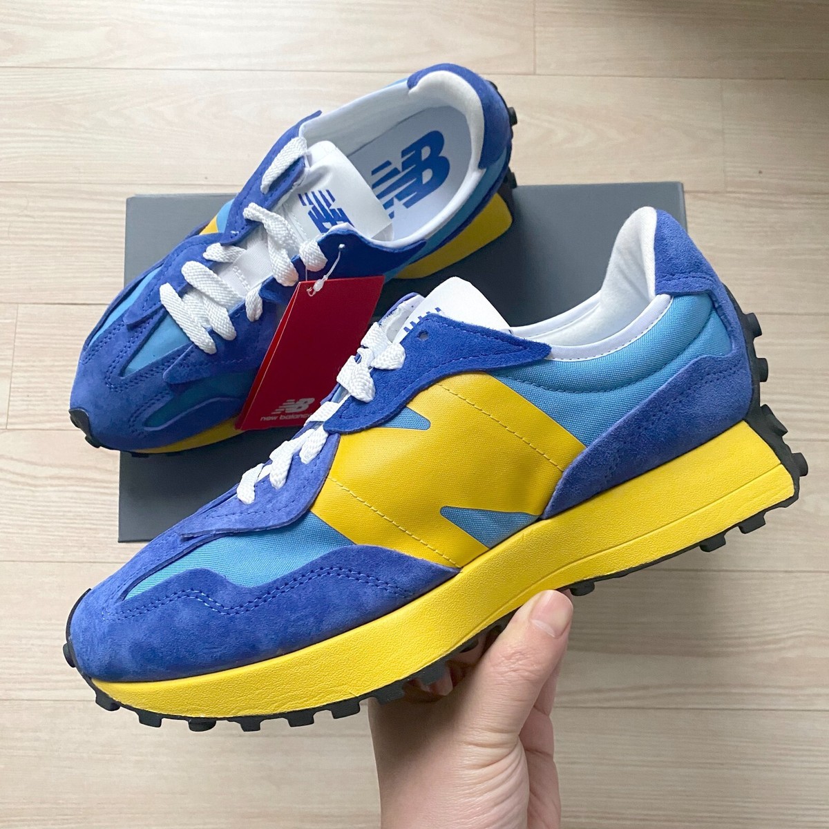 New Balance 327 Warped Essentials Marine Blue Yellow Mens Womens