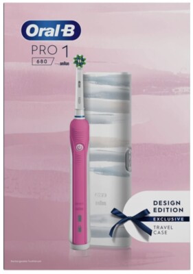 Oral-B Pro 1 680 Wiederaufladbare Zahnbürste Design Edition mit Reiseetui - Pink