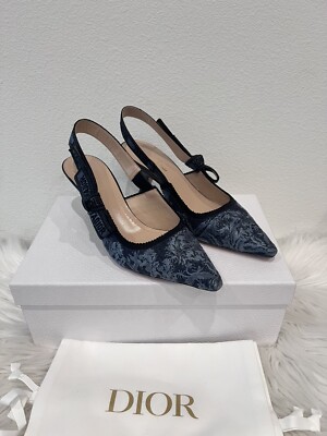NIB Dior J'adior Jadior Denim Jean Slingback Kitten Heel Dway Mule