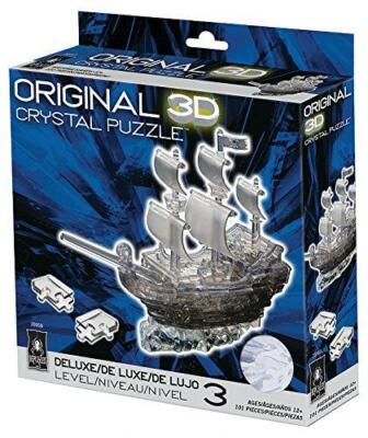 Bepuzzled Original 3D Crystal Puzzle Deluxe - Pirate Ship, Black