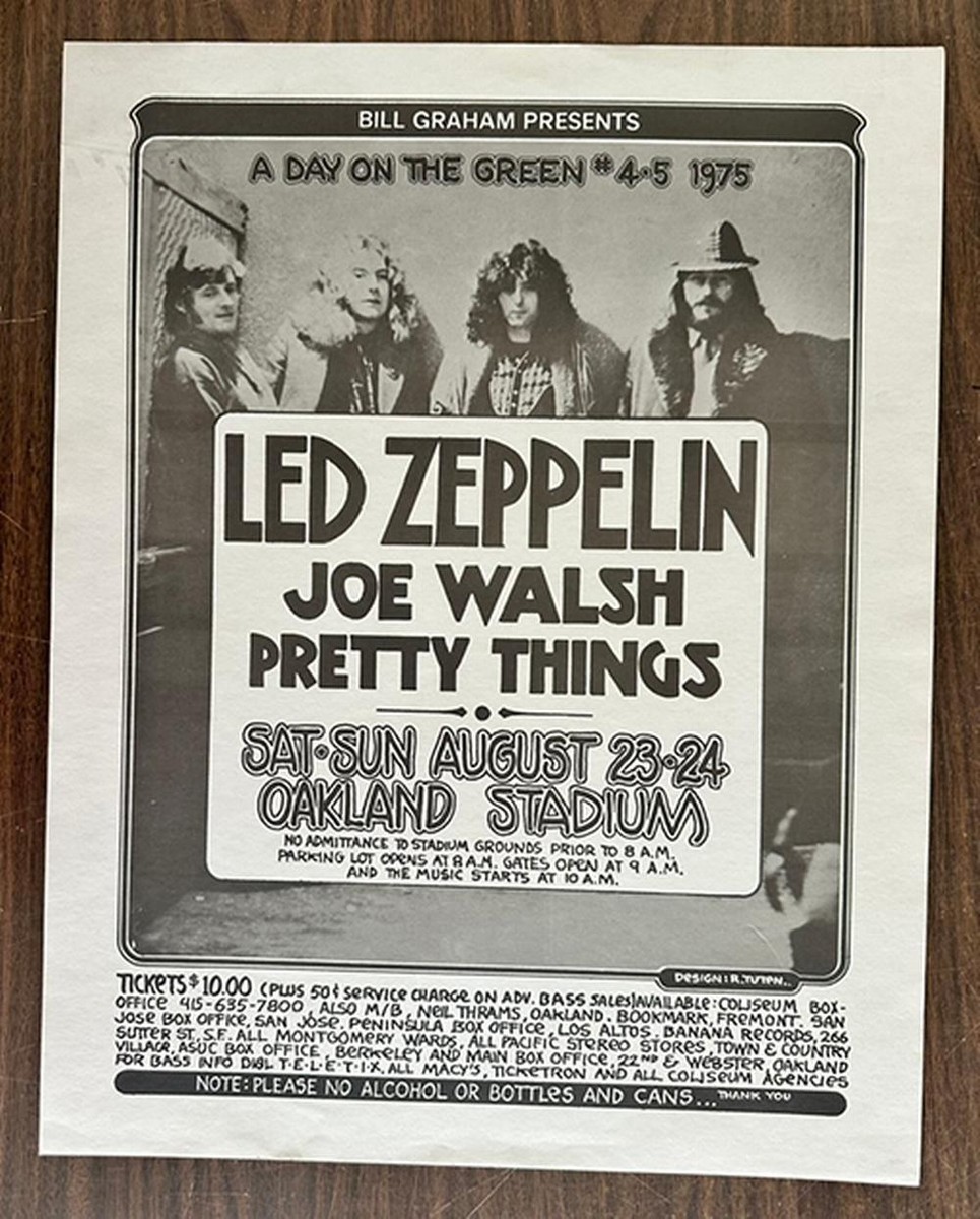 LED ZEPPELIN JOE WALSH PRETTY THINGS OAKLAND 1975 ORIGINAL CONCERT