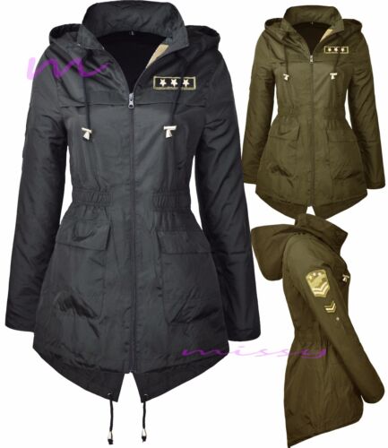 NEW Ladies PLUS size MILITARY RAIN MAC PARKA Womens SHOWER RAINCOAT 8-24 ARMY - Picture 1 of 10