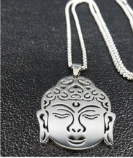large BUDDHA BUDDHIST HEAD Pendant 925 Sterling Silver 26" Necklace gold gift 
