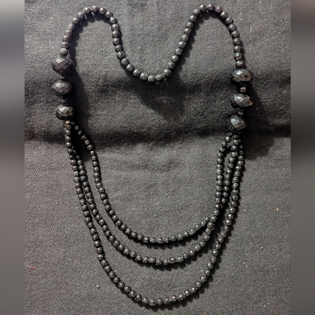 Black Beaded Multi Strand Layered Statement Neckl… - image 1