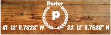 Personalized coordinates monogram custom ,horizontal personalized  wood sign.  
