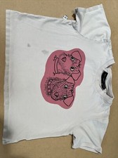 Mini Rodini Dog Print Beige Pink Tee Organic Cotton 6-7 Yo