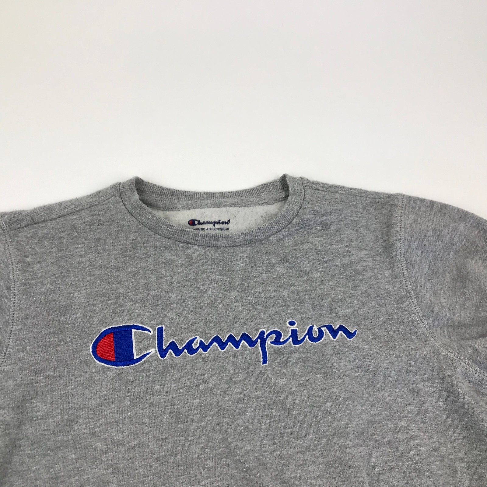 Champion Sweater Youth Size Large L Gray Blue Pullover Long Sleeve Embroidered image 2