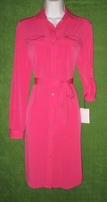 Calvin Klein Pink Stretch Jersey Pockets Belt Work Social Shirt Dress 10 $119