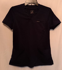 Jaanuu 3-Pocket Scrub Top Women  s XS Navy Notched Neck J96172