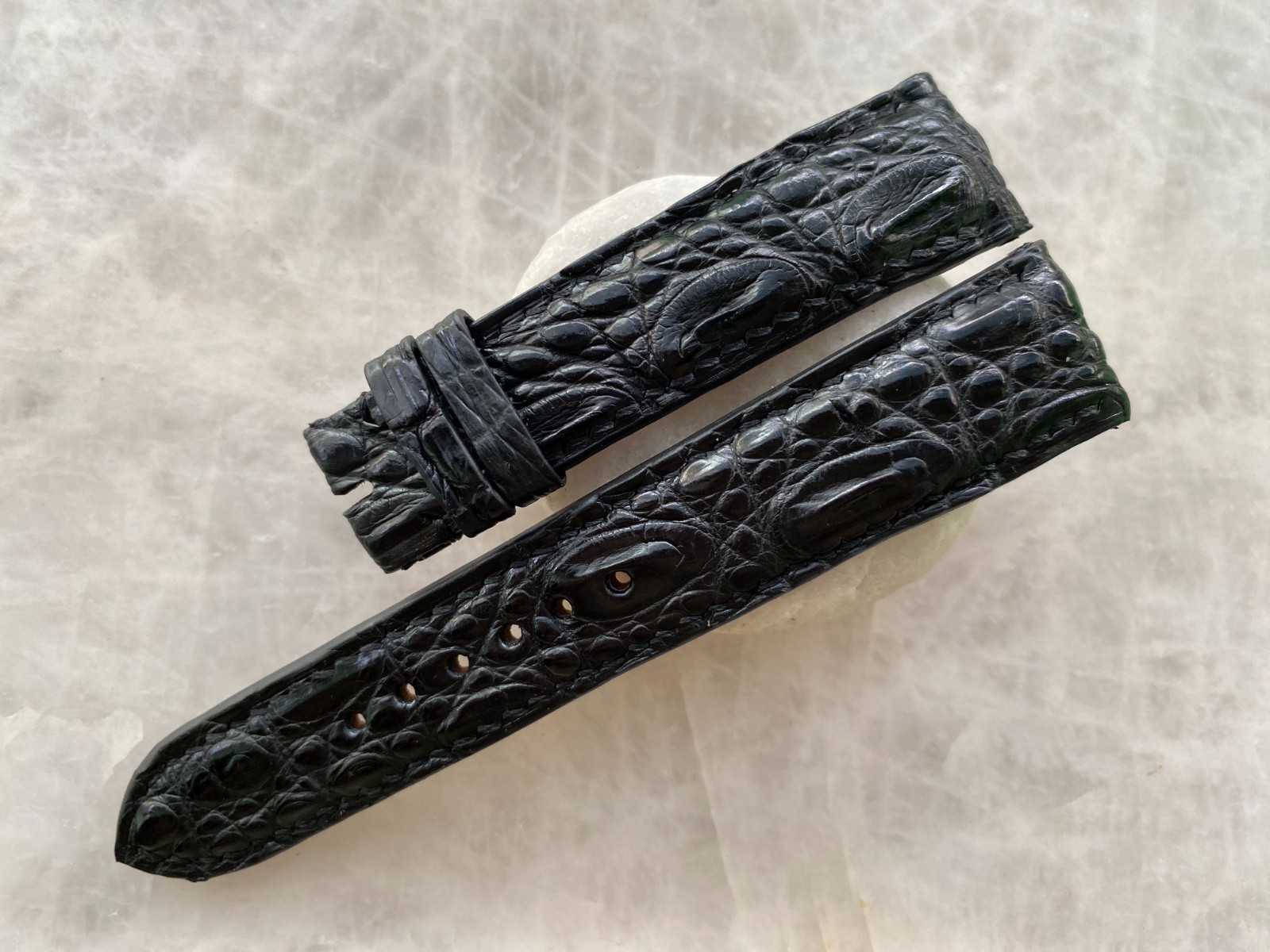 Black Alligator Print Leather Watch Strap 20mm 18mm