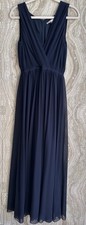 HALSTON HERITAGE 4 Navy Blue Chiffon Pleated V-neck Evening GOWN PROM Long Dress
