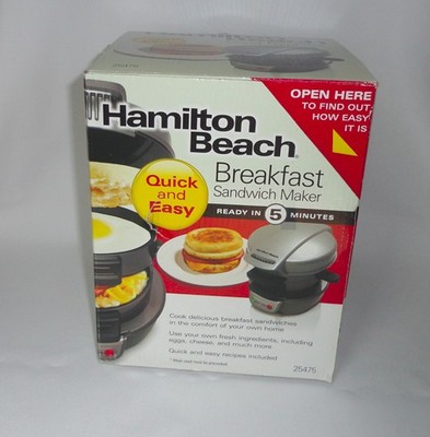 Hamilton Beach Breakfast Sandwich Maker 25475 New in Box Silver Electric