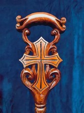 Wooden Walking Handcrafted Cane Intricate Wooden Cane Christian Cross Design