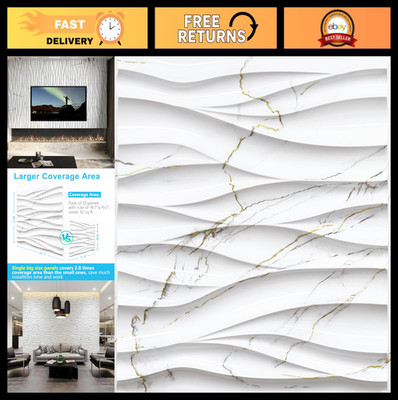 3D White Marble & Gold Thread Wave Wall Panels - Decorative PVC Accent for Livin