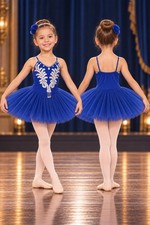 Tutu Little Girls Blue Sequin Beaded Dance Dress Sleeveless Leotard 7-8 Y