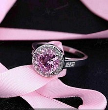 2Ct Lab Created Pink Sapphire Women's Halo Engagement Ring 14K White Gold Plated