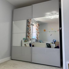 Next Grey Courtney Sliding Mirror 2 Door Wardrobe 180 CM Wide 208 CM High