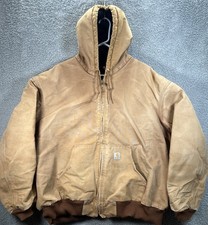 VTG CARHARTT Hooded Canvas Jacket Mens 3XL J140 Lined Faded Distressed Duck Reg