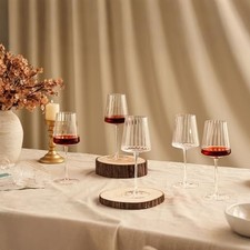 Set of 6 Ribbed Wine Glasses, 13.5oz Lead-Free Crystal Hand Blown 13.5 ounces