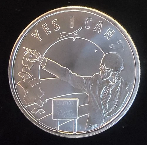 2014 Yes I Can Shield Caution Obama Sins Bullion Vtg-0.999 Silver 1 Oz Art Coin
