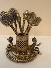 Vintage Theatre Themed Brass Hors D’Oerve  Cherub Holder with 8 Appetizer Picks — photo 2