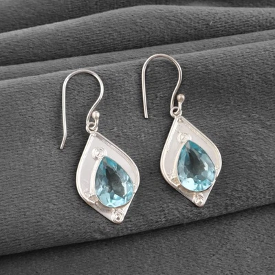 Pendientes colgantes serpentinas plata 925 topacio azul natural - Imagen 1 de 2
