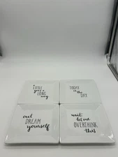 The Cellar 6" Square White Appetizer Plate Set w/ Fun Phrases (Set of 4)