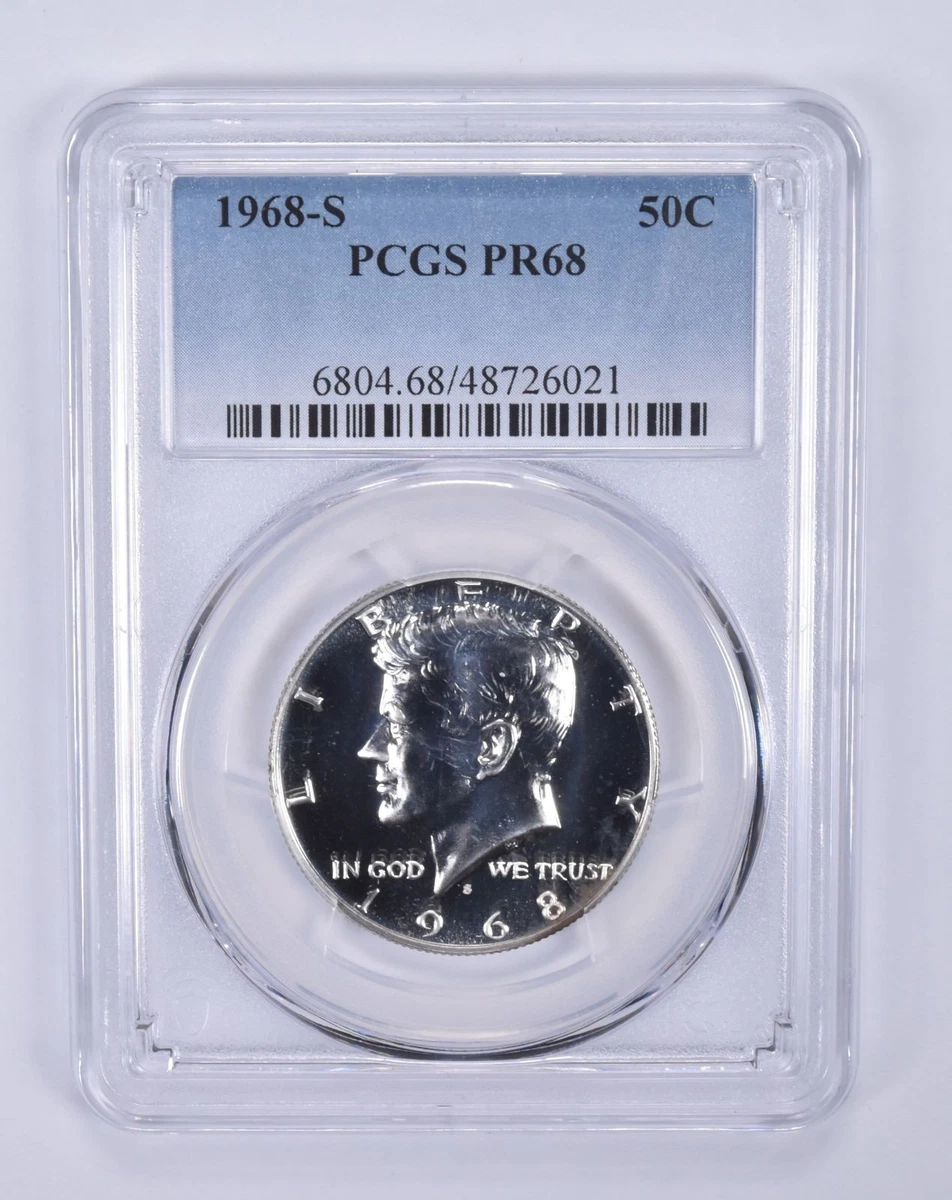 PCGS Certified PR 68 Graded 1968 Kennedy US Half Dollars (1964-Now
