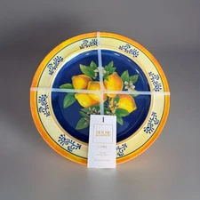 Home and Garden Melamine Dinner Plates Lemon Tree Blossoms Blue Scrolls NWT